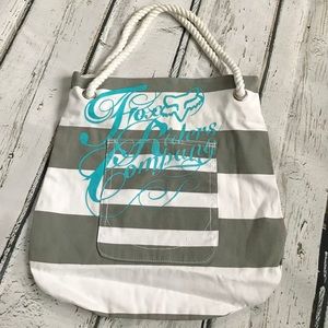 Gray and White Canvas Tote Purse